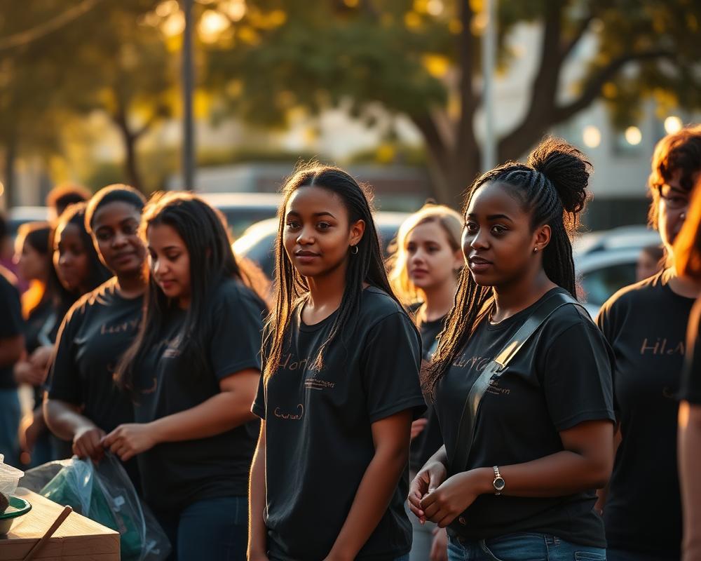 Volunteers serving together at a neighborhood event